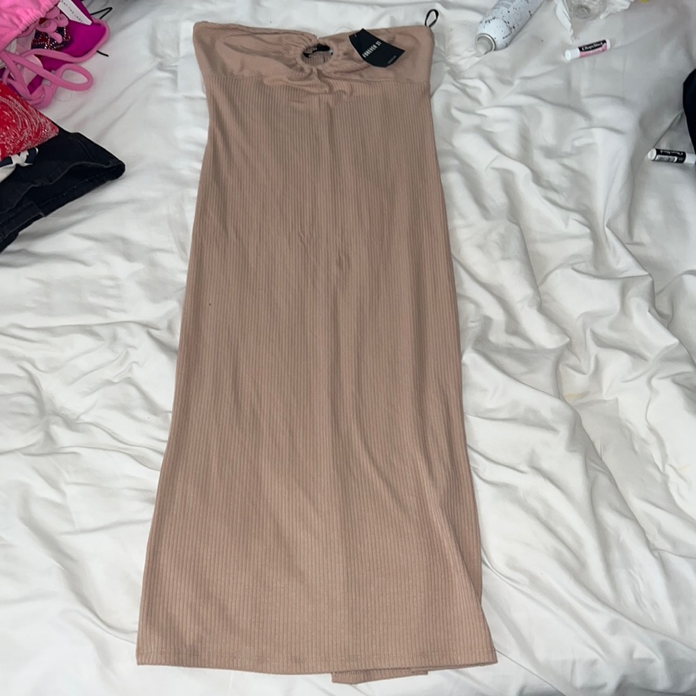 forever 21 strapless tan dress